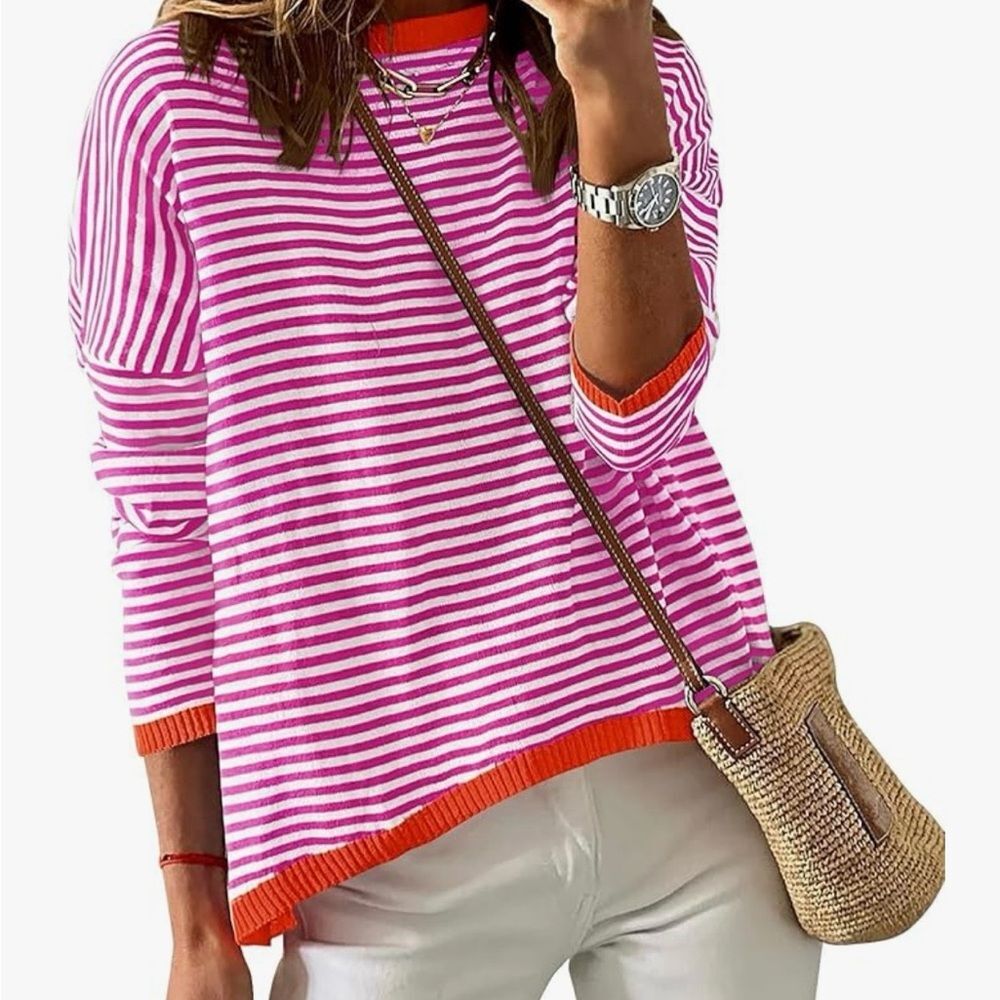 Striped Pink and Orange Women's Sweater